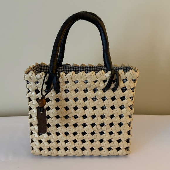 Esprit Handbags - Esprit Black and Cream Woven Double Top Handle Bag